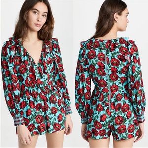 Alice + Olivia Kami Deep V Romper Beach Bliss Aqua